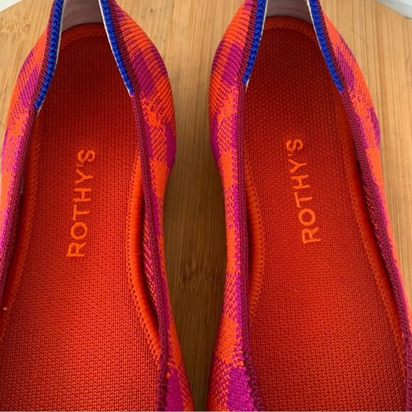 Rothy‘s Pomegranate Gingham Ballet Flats Women Sz 7 Moccasin Square Toe Fabric - Picture 10 of 11